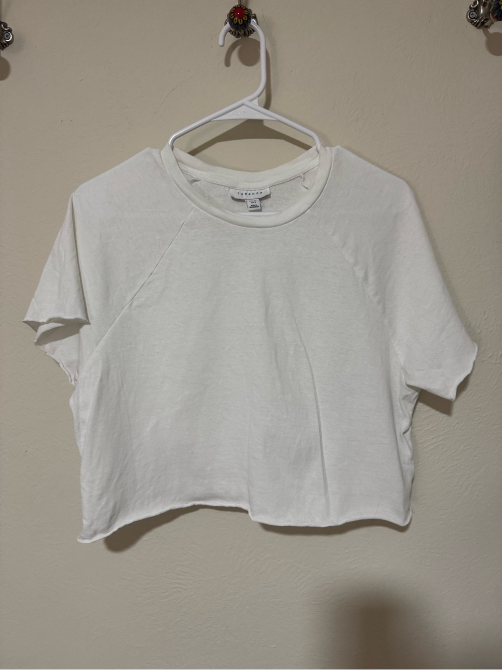 Topshop Women's White Cropped Crewneck Tee